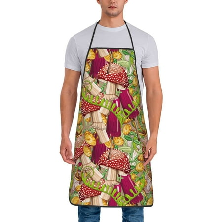 

Apron for Men Women Bright Mushrooms print Waterproof Chef Kitchen Baking Apron with Long Ties Aprons for Cooking Baking and Gardening Kitchen Collection
