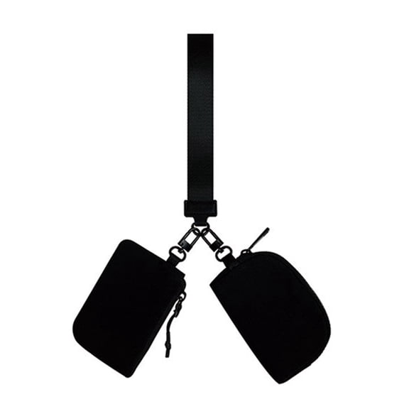 Double Pouch Wristlet Keychain Wristlet Wallet Portable Nylon Wristlet Wallet Detachable Zippered Coin Purse for Women