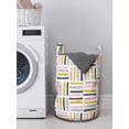 thumbnail image 3 of Geometric Laundry Bag, Distorted Rectangle Stripes and Polka Dots Modern Pastel Design, Basket with Handles Drawstring Closure for Laundromats, 13" x 19", Blush Dark Grey and Mustard, by Ambesonne, 3 of 4