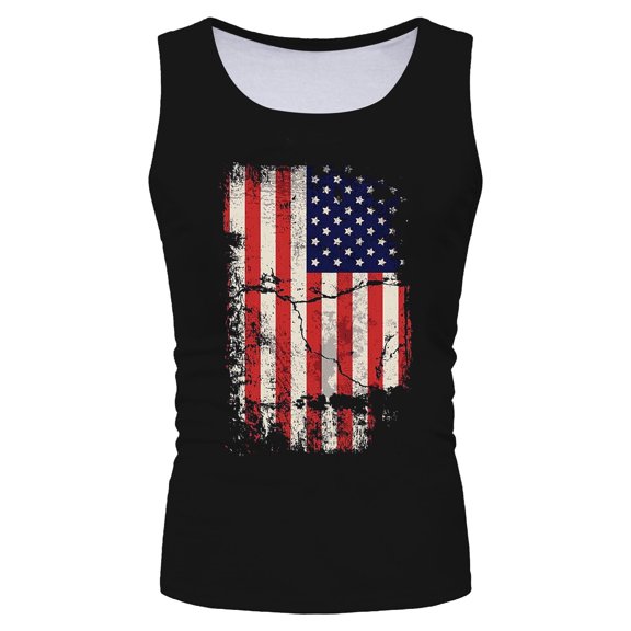 Xijirk Tank Tops Men Independence Day Tank Top Summer Sleeveless Breathable Shabby Flag Print Casual Top for Holiday,3XL