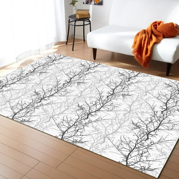 Area Rugs Indoor Non-Slip Rectangle Rug 2x3 Ft Grey Tree Branch Rug Rubber Backing Floor Mats Non Shedding Home Decor Carpet for Entryway Living Room