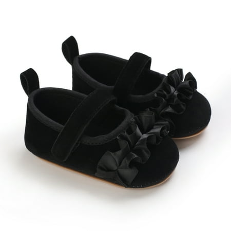 

Toddler Baby Girls Mary Jane Flats Soft-soled Anti-slip Crib Shoes First Walker Shoes With Flower Trim Design