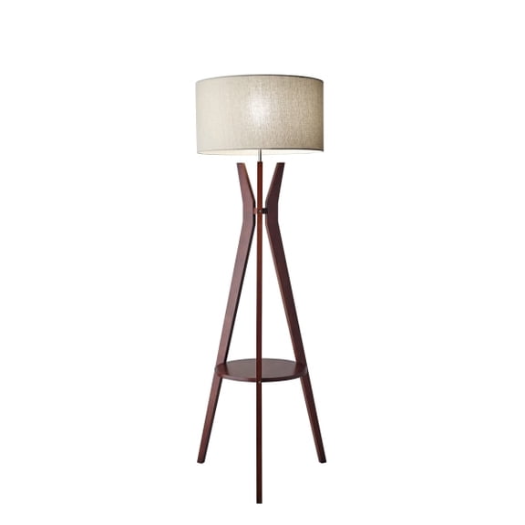 Adesso® Bedford Shelf Floor Lamp, 59 1/2"H, Oatmeal Shade/Walnut Base