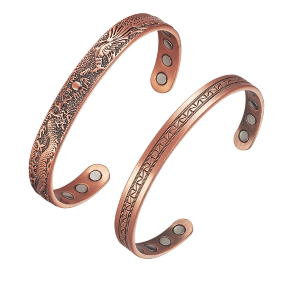 Metaljc Magnetic Pure Copper Cuff Bracelets for Men and Women, Adjustable, Set of 2