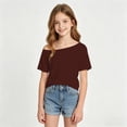 thumbnail image 2 of VeFlora Girl's Off The Shoulder Tops Short Sleeve Cute Summer T Shirts for Teens Girls Y2k Tops Trendy(Brown/8-9 Years), 2 of 5