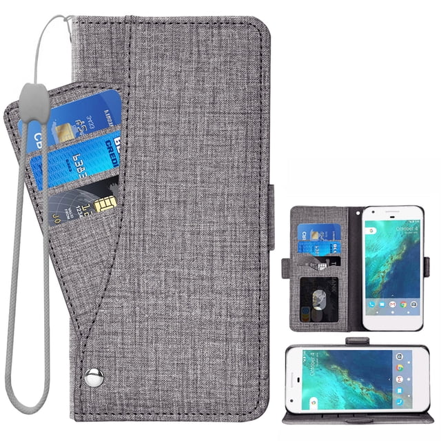 Compatible avec Google Pixel 1 Étui Portefeuille en Cuir à Rabat Porte-Cartes Support Accessoires pour Cellulaire Porte-Monnaie Fente pour Pièce d'Identité de Crédit Étuis de Téléphone pour Pixel1 Femmes Hommes Gris