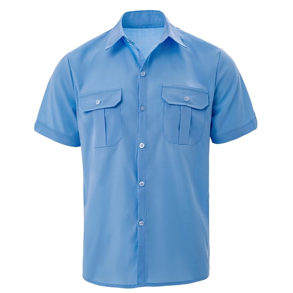 Chiccall Mens Cotton Work Shirts Summer Lightweight Breathable Short Sleeve Lapel Cargo Shirts with Pockets