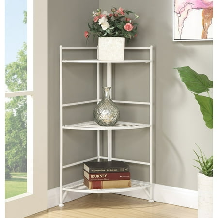 Convenience Concepts 3-Tier Corner Folding Metal Corner Shelf, White