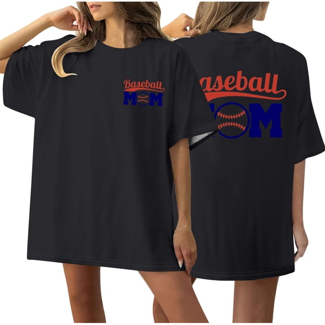 Hauts pour Femmes Décontractés d'Été, Shorts pour Femmes, T-Shirt de Baseball Imprimé devant et derrière Col Rond Manches Courtes, Hauts d'Été pour Femmes