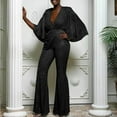 thumbnail image 2 of UPPADA Dressy Jumpsuits for Women Evening Party Long Sleeve Sequin Overall Suit Business Casual Overalls Wide Flared Pants Black,L, 2 of 5