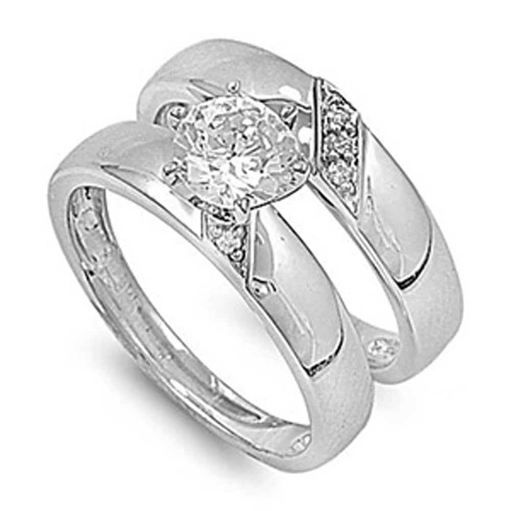 3.39 Ct Round and Baguette Cz Stainless Steel Wedding Ring Set Women's Sz 5-10 