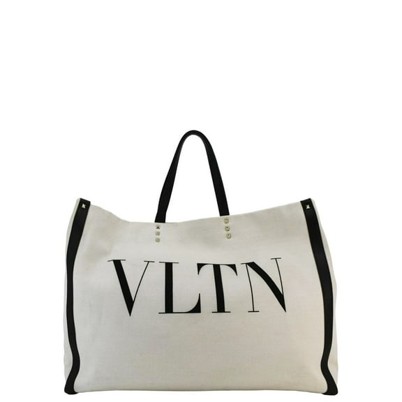 Pre-Owned VALENTINO GARAVANI VLTN Canvas Tote Bag White