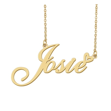 HUAN XUN Josie Name Heart Necklace 18k Gold Plated Nameplate Pendant Necklace Stainless Steel Jewelry for Womens Birthday Gifts