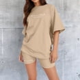 thumbnail image 3 of Tiqkatyck Outfits Sets, It Is You Not Me Women's Short Sleeve Letter Print Shorts Sets Women 2 Piece Outfits Beige XS, 3 of 6