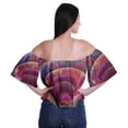 thumbnail image 4 of Moomaya Womens Printed Off The Shoulder Crop Top Flounce Sleeve Summer Clothing Boho Blouse, 4 of 6