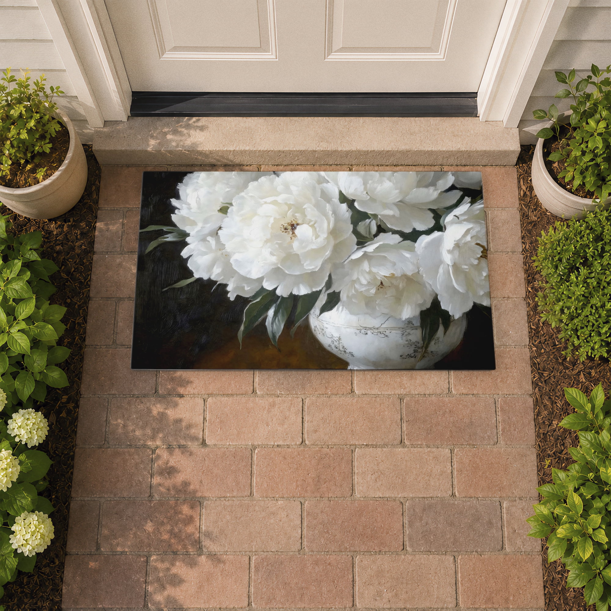 Stupell Industries White Flowers in China Vase Printed Outdoor Door Floor Mat, design by Petals Prints Design