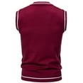 thumbnail image 3 of Domuza Mens Sweater Vest Casual Retro V Neck Sleeveless Classic Fit Knitted Sweaters Fall Winter Thermal Stylish Soft Comfy Sweater Tops Wine 3XL, 3 of 4
