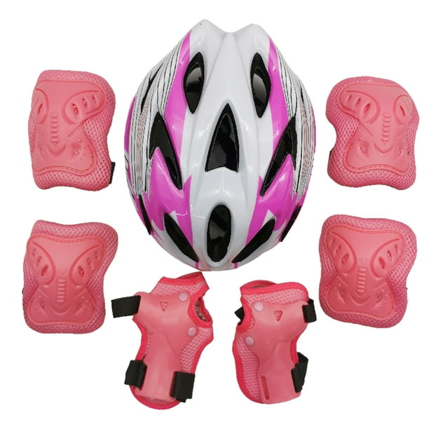 Yuarrent Protector de patinaje sobre ruedas ajustable de 7 piezas Juego de cascos para niños pequeños Coderas patinar Tira negra roja rosa Yuarrent OD022039-05