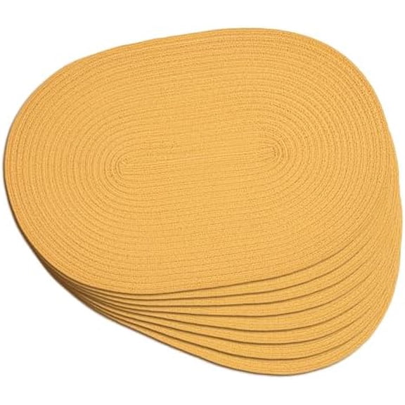 Oval Braided Placemats Set of 8 Woven 12x18 Inch Non Slip Washable Heat Resistant Place Mats Round Tablemats for Dining Kitchen Party Daily Table Decor Dinner Mats (Solid Yellow, 8)
