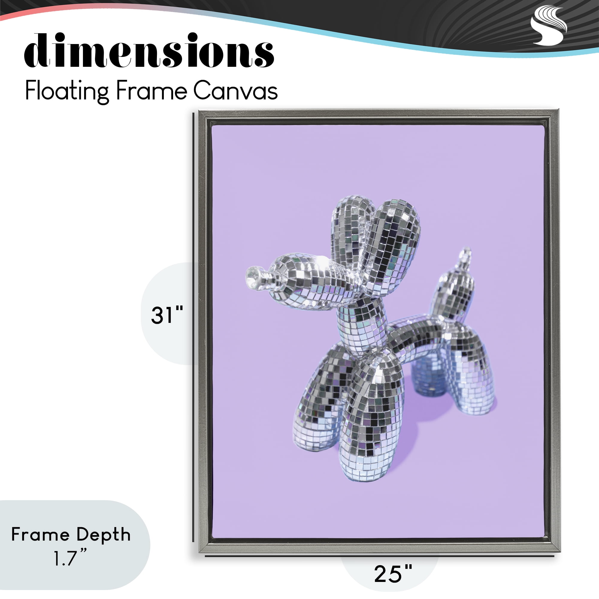 Stupell Industries Disco Balloon Animal on Lilac Gray Framed Floater Canvas Wall Art, design by LISH Creative