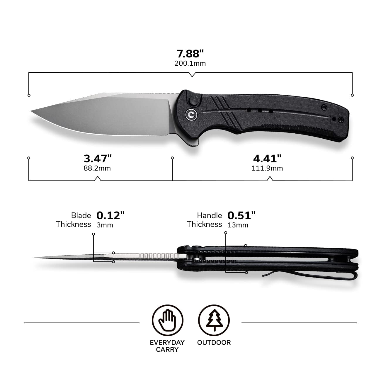 CIVIVI Folding Pocket Knife, Button Lock Flipper Cogent Knife 14C28N Blade Black Micarta Handle C20038D-7