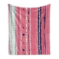 thumbnail image 1 of Coral Soft Flannel Fleece Throw Blanket, Doodle Lines Repeating Ornaments Vertical Stripes Abstract Pastel, Cozy Plush for Indoor and Outdoor Use, 50" x 60", Coral Indigo Coconut, by Ambesonne, 1 of 6