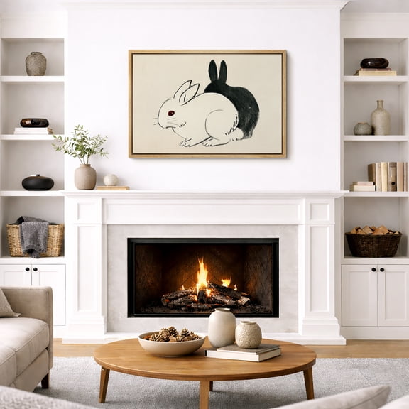 Framed Canvas Print Rabbit Wall Art Animal Vintage Decorative for Living Room Bedroom - 16"x24" NATURAL