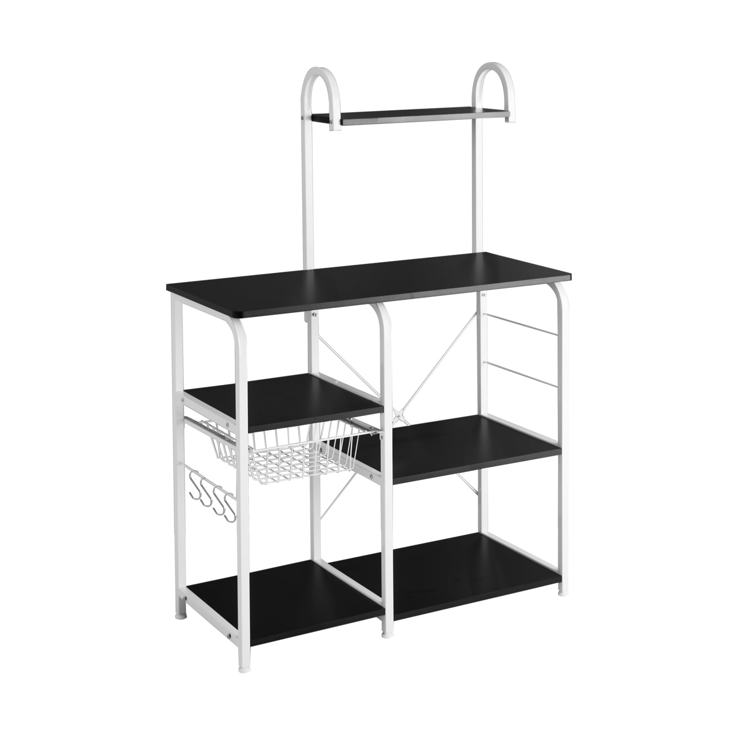 Kitchen Utility Storage Shelf Microwave Stand Cart on Wheels with Side Hooks by LAZYLAND (White