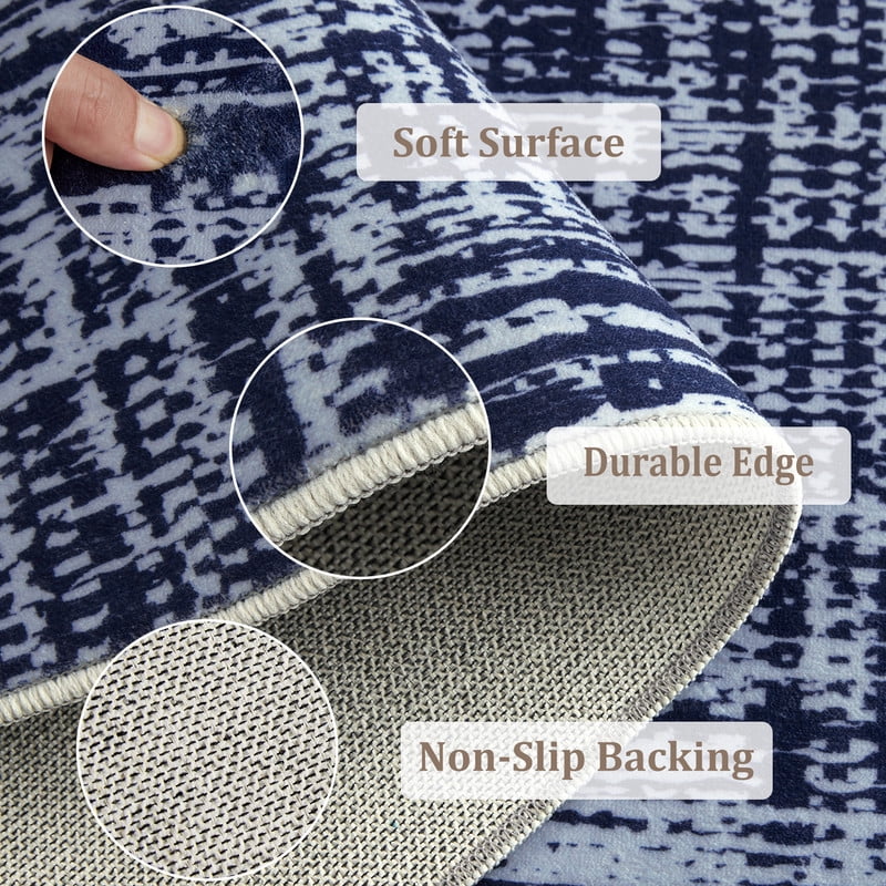 Washable Rug 10x13 for Living Room Modern Abstract Area Rug Non-Slip Large Foldable Stain Resistant Aesthetic Accent Floor Carpet for Home Office, Blue