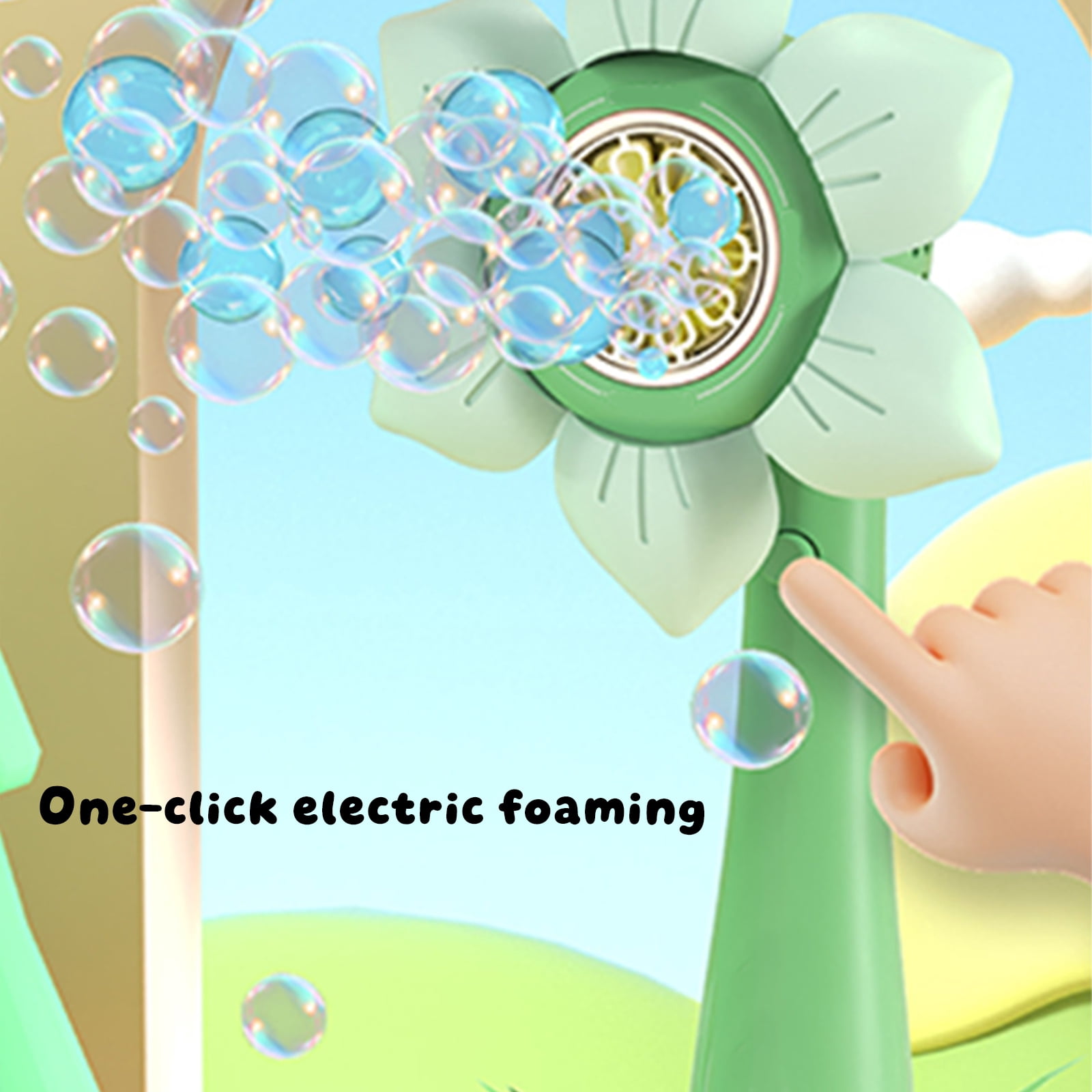 Sunflower Fully Automatic Bubble Machine, Snowflake Electric Bubble Blaster with Sound and Light, 360° Rotatable Portable Bubble Wand with 80ml Bubble Liquid for Outdoor Party Photo Prop