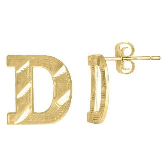 10kt Yellow Gold Mens Initials Letter D Stud Earrings