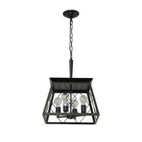 16" Black Gold Industrial 4-Light Pendant Chandelier, Modern Metal Cage Design, Adjustable Hanging Light for Dining Room, Kitchen, Living Room (No Bulbs)