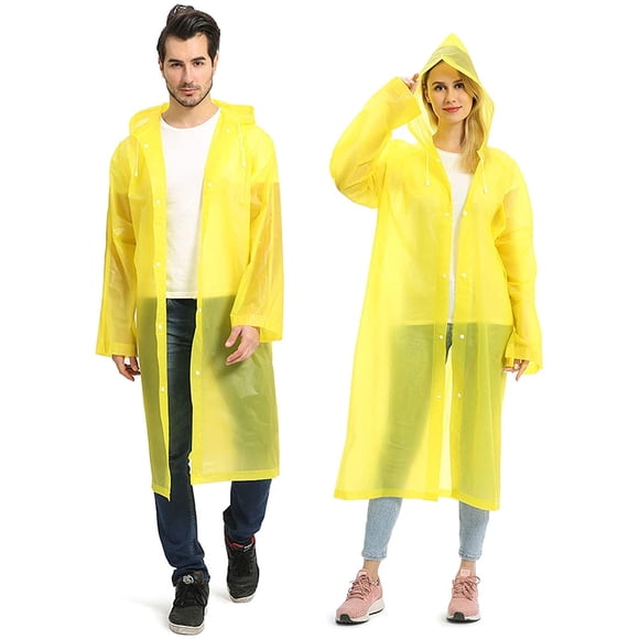 Opret Imperméables Portables EVA pour Adultes, Ponchos de Pluie Réutilisables avec Capuches et Manches Imperméables Légères, 2 Pack - 2 Pack, Jaune