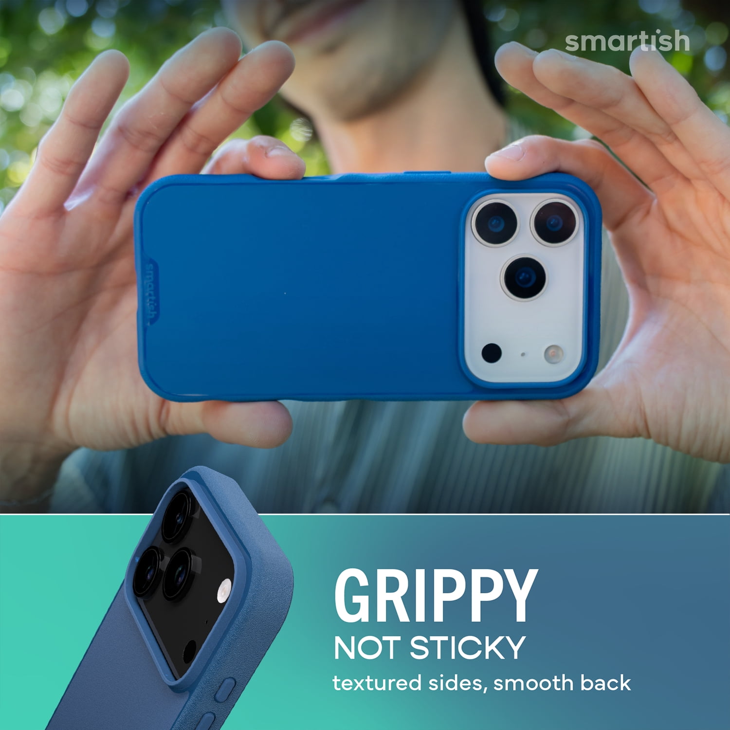 Smartish® iPhone 17 Pro MagSafe Case - Gripmunk Magnetic Slim Case [Lightweight + Protective] Thin Grip Cover with Microfiber Lining for Apple iPhone 17 Pro - Blues on The Green