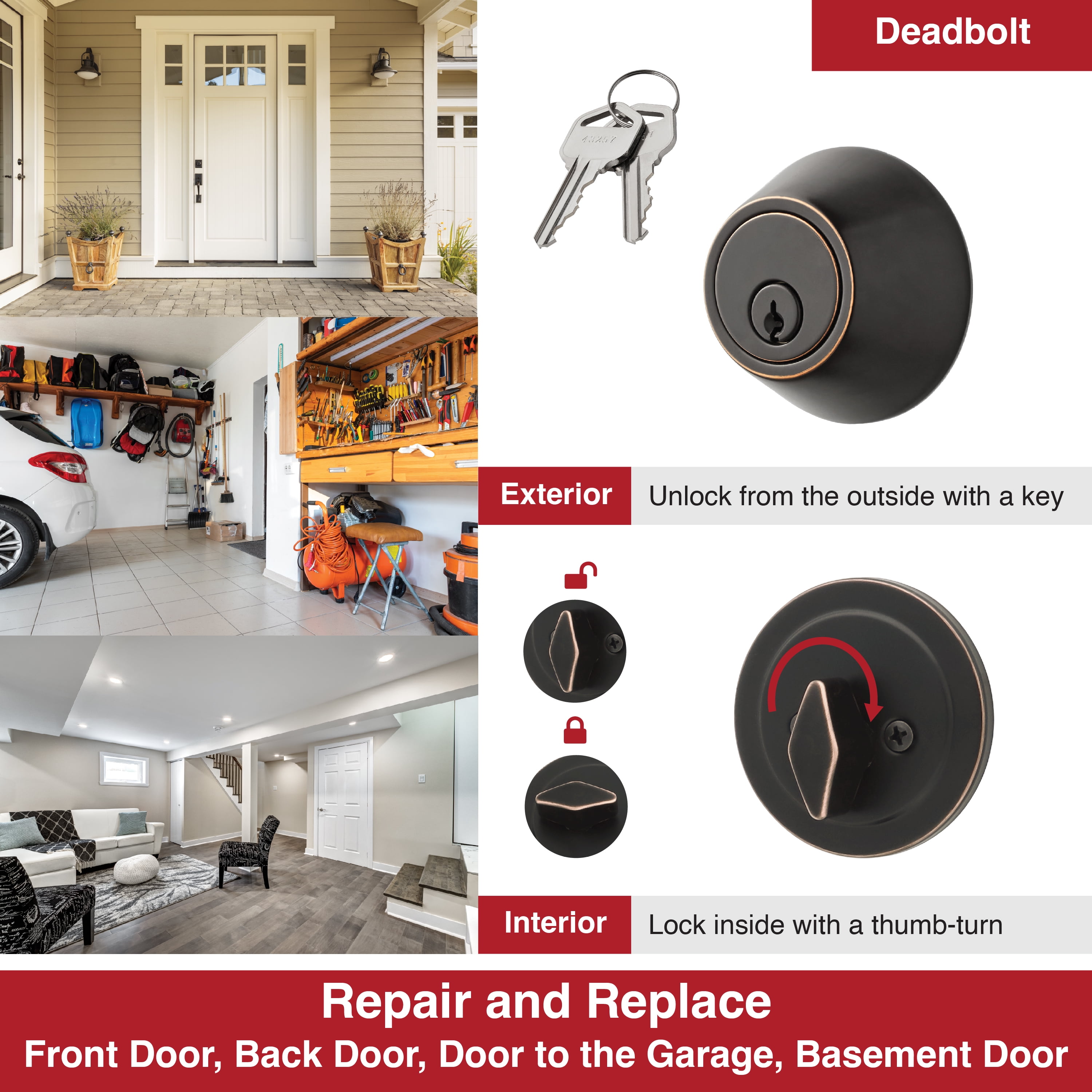 (4 pack) Hyper Tough Keyed Entry Single Cylinder Deadbolt Oil Rubbed Bronze