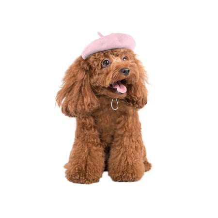 Dog Cat Beret Hat Dog Cap with Adjustable Elastic Strap Dog Costume Hair Accessory Photo Props Pet Hat for Cat Small Medium Large Dog Pink