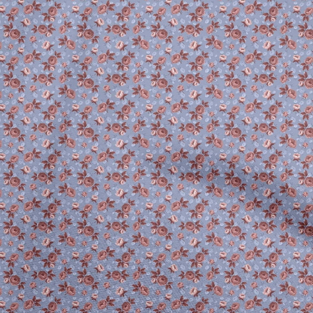 oneOone Polyester Lycra Dusty Blue Fabric Floral Craft Projects Decor Fabric Printed By The Yard 56 Inch Wide