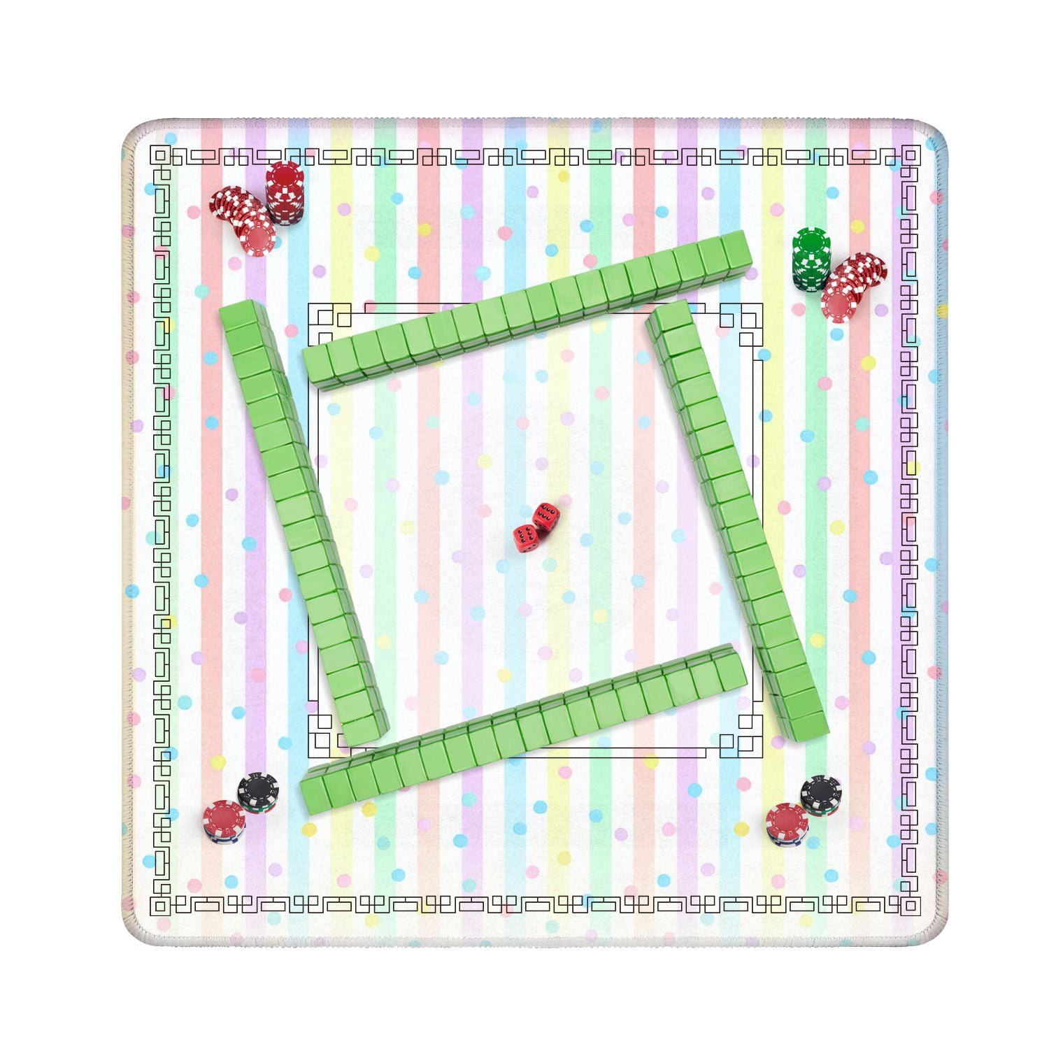 Mahjong Mat 31.5" x 31.5" Pastel Stripes Polka Dots Soft Colors Non-Slip Noise Reduction American Mahjong Tiles Table Cover for Dominoes Poker Card Board Games Gift