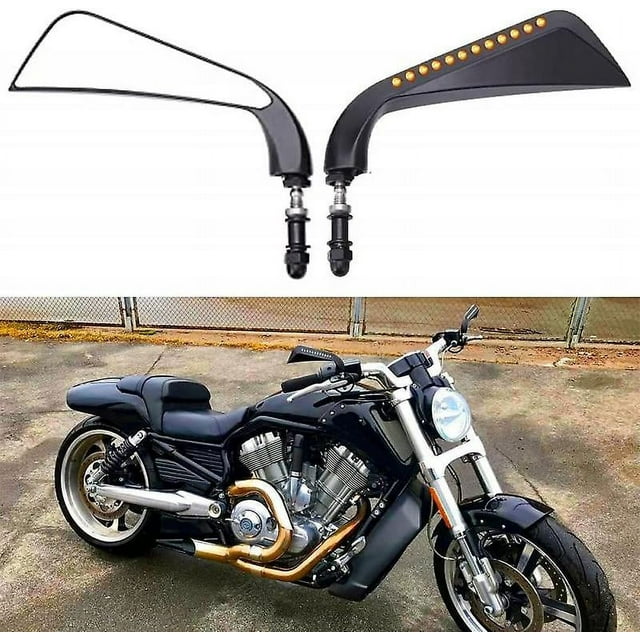 Espejo retrovisor lateral LED para motocicleta, color negro, con señal de giro de agua corriente para Sportster Softail Dyna Electra Glide y más