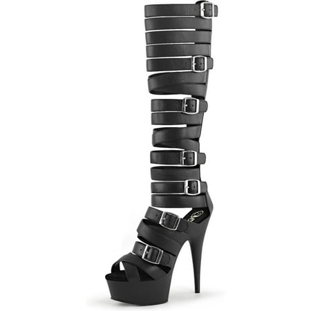 SummitFashions - Womens Black Strappy Heels Gladiator Sandals Knee High ...