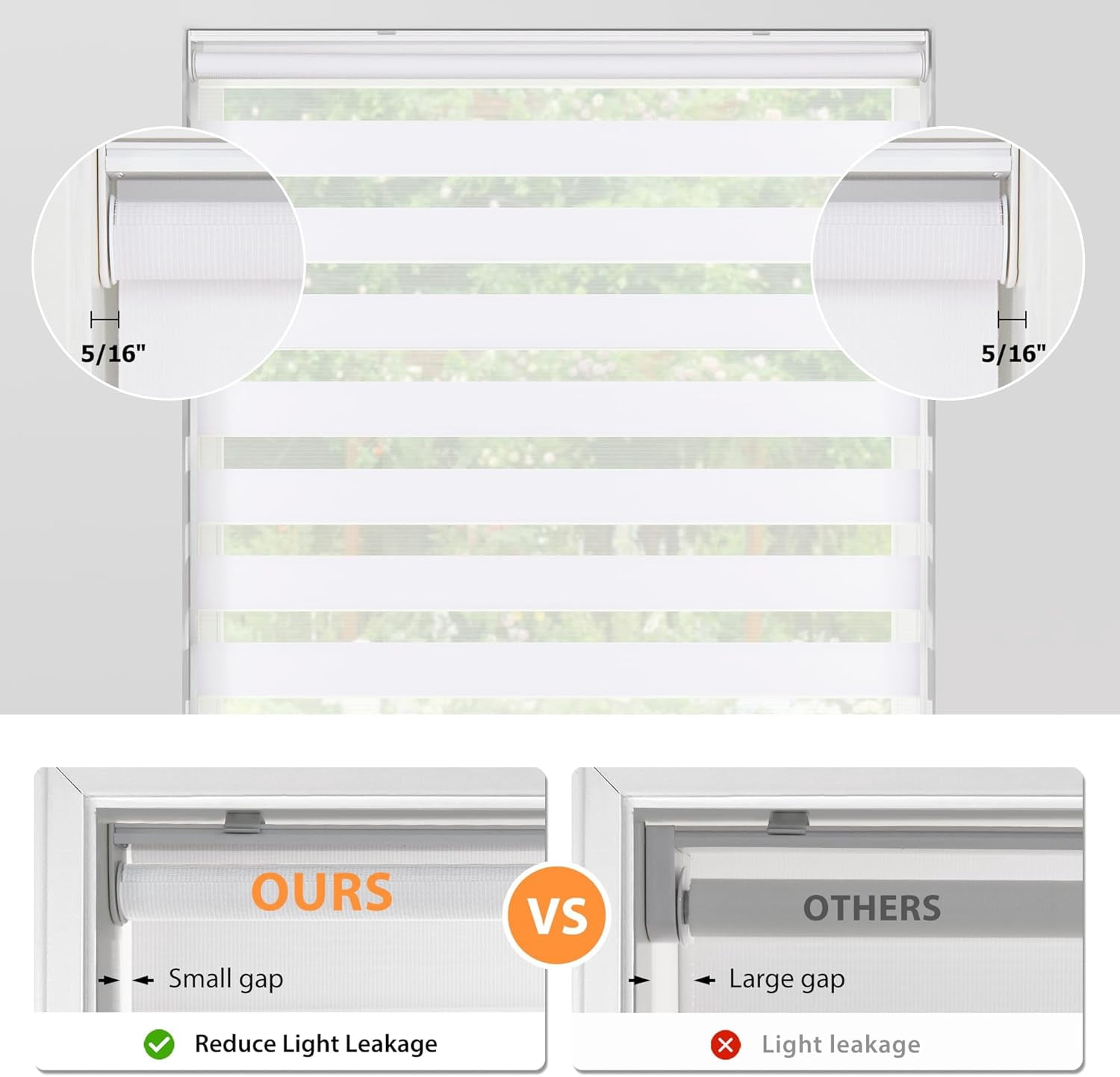 LazBlinds No Tools No Drill Cordless Zebra Blinds for Windows, Dual Layer Light Control for Day and Night, Light Filtering Privacy Roller Blinds and Shades for Home, 20" W x 48" H, White