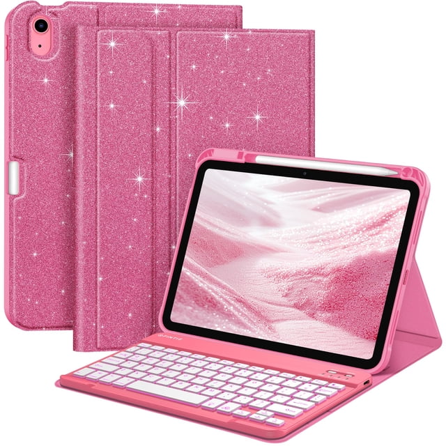 Funda con teclado FINTIE para iPad 11" 10,9" Bluetooth retroiluminada rosa