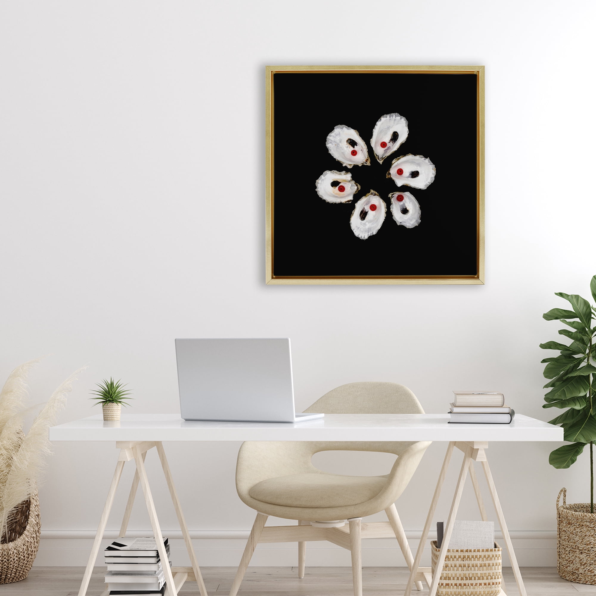Stupell Industries Oyster Shells Symmetry Gold Framed Floater Canvas Wall Art, design by Beth Adoette