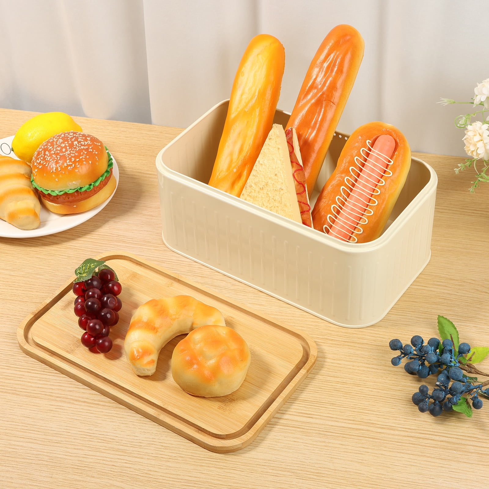 Lzvxtym Bread Box,Extra Thick Steel Bread Bin with Bamboo Cutting Board Lid,Modern Metal Box for Kitchen Countertop,Sourdough & Homemade Bread