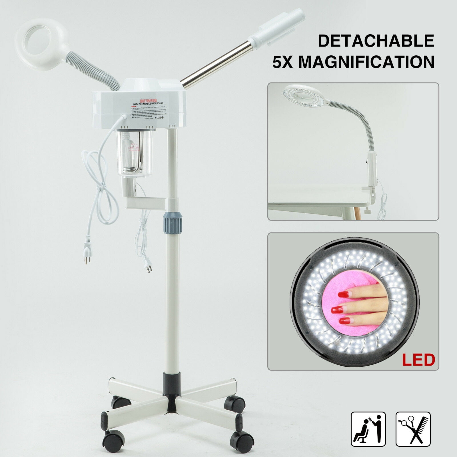 Hot Spray Facial Steamer 2In1 with 5x LED Magnifying Lamp Beauty Salon
