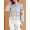 thumbnail image 6 of MODA NOVA Junior's Lace Long Sleeve Tops Ruffle Neck Elegant Floral Blouses Blue XL, 6 of 6