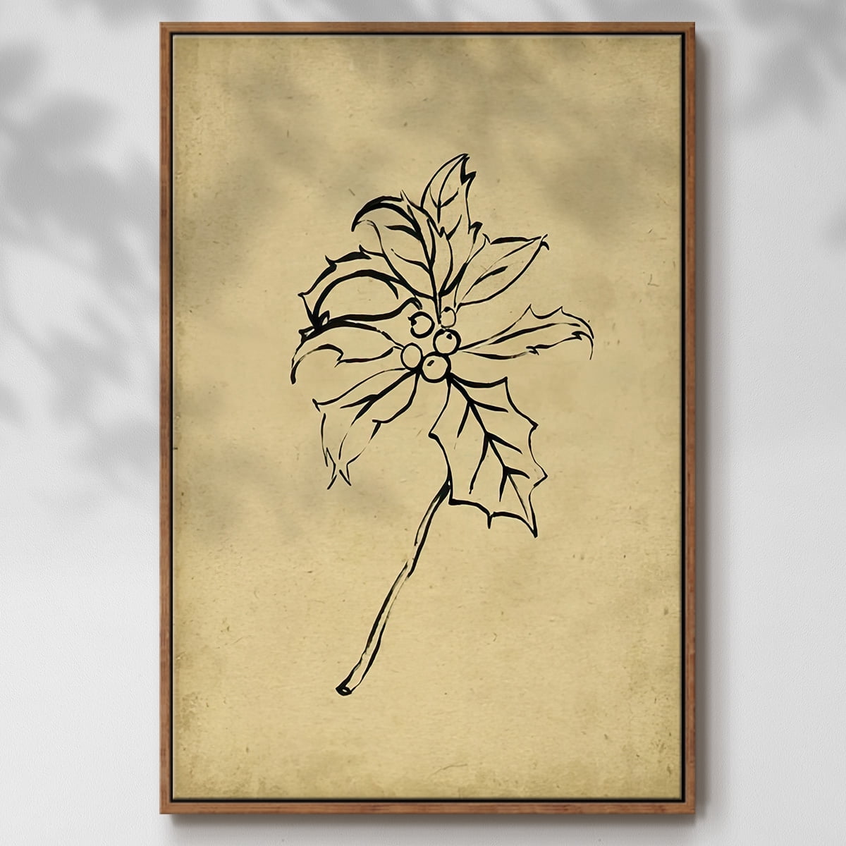 Holly Branch II - Framed Gallery Wrapped Holiday Canvas - 25 x 37 - Rosewood Frame