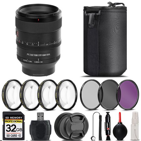 Sony FE 100mm f/2.8 STF GM OSS Lens + 4PC Macro Kit + UV  CPL  FLD Filter - 32GB Kit