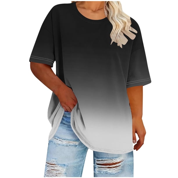 Mujeres Más Tamaño Manga Larga Tops Cuello Redondo Manga Corta Primavera Verano Camisa Básica Camiseta Superior Poliéster Ligero Suave Cómodo Más Tamaño Tops Casuales