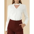 thumbnail image 5 of Allegra K Women's Keyhole Stand Collar Blouse Long Sleeve Button Front Shirt Top, 5 of 6